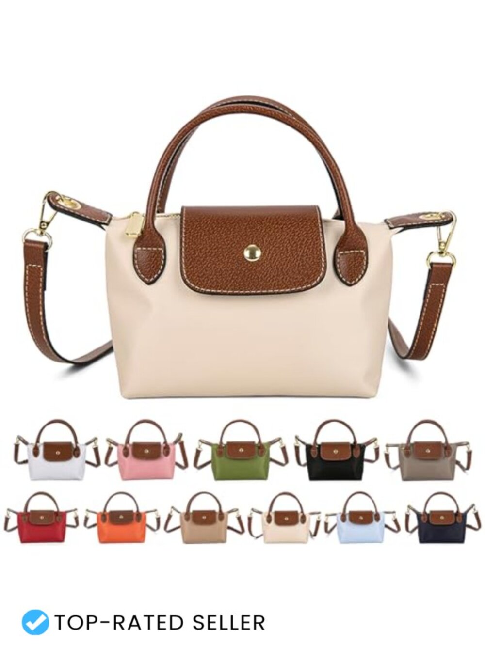 Mini Crossbody Bag Dual Handle Adjustable Strap Nylon PU Leather Small Purse